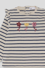 Camisola ás riscas com flores, bebé menina