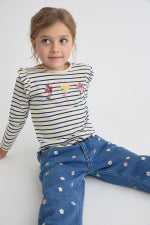 Camisola ás riscas com flores, bebé menina