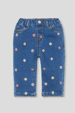 Calça de ganga com flores, bebé menina