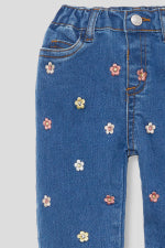 Calça de ganga com flores, bebé menina