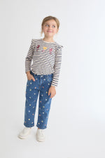 Calça de ganga com flores, bebé menina