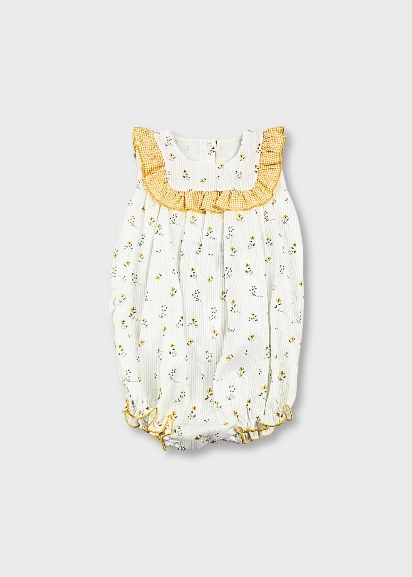 Fofo bebé menina floral amarelo em algodão