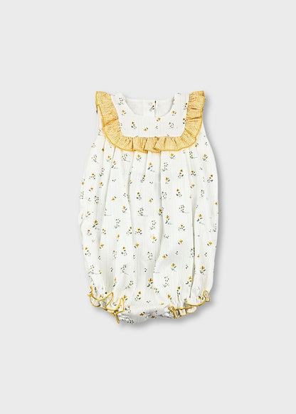 Fofo bebé menina floral amarelo em algodão