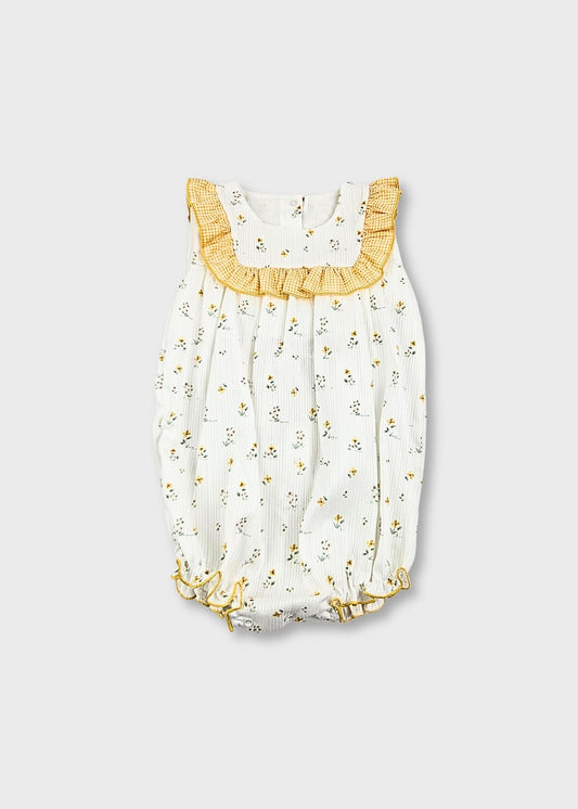 Fofo bebé menina floral amarelo em algodão