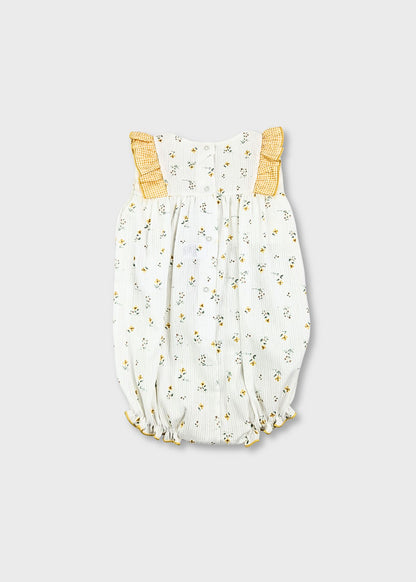 Fofo bebé menina floral amarelo em algodão