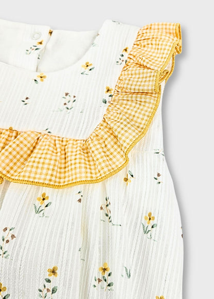 Fofo bebé menina floral amarelo em algodão