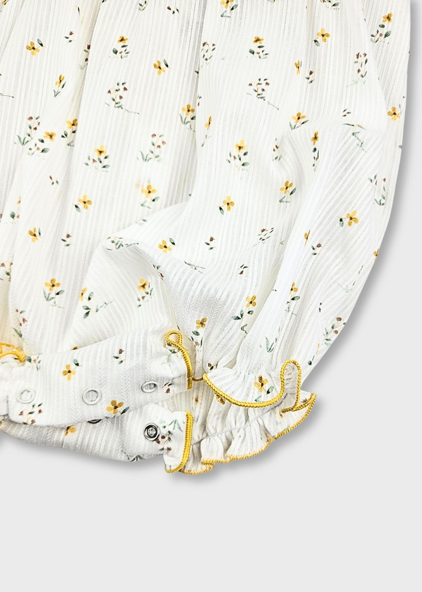 Fofo bebé menina floral amarelo em algodão