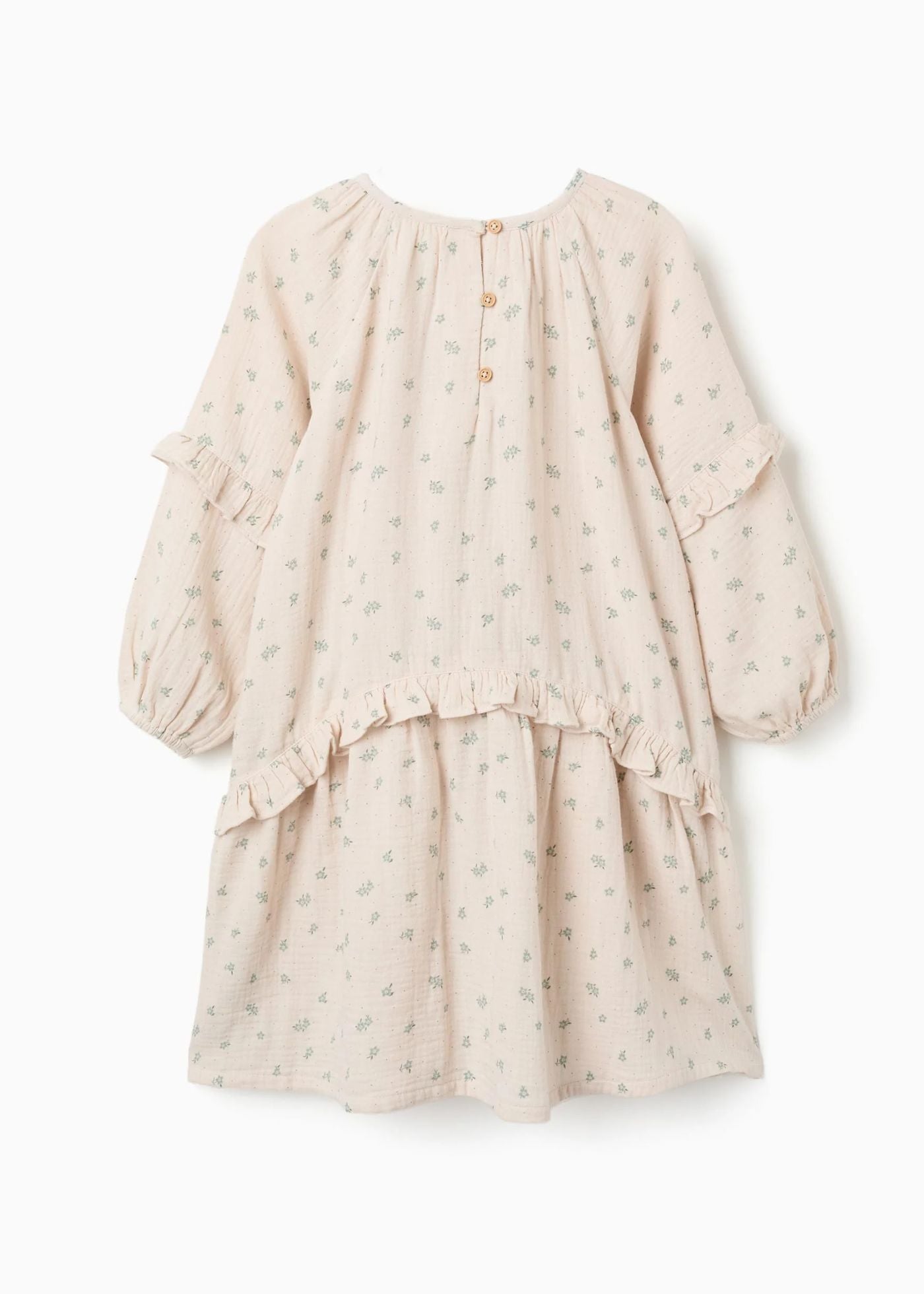 Vestido de algodão com motivo floral B&S para menina, bege/verde