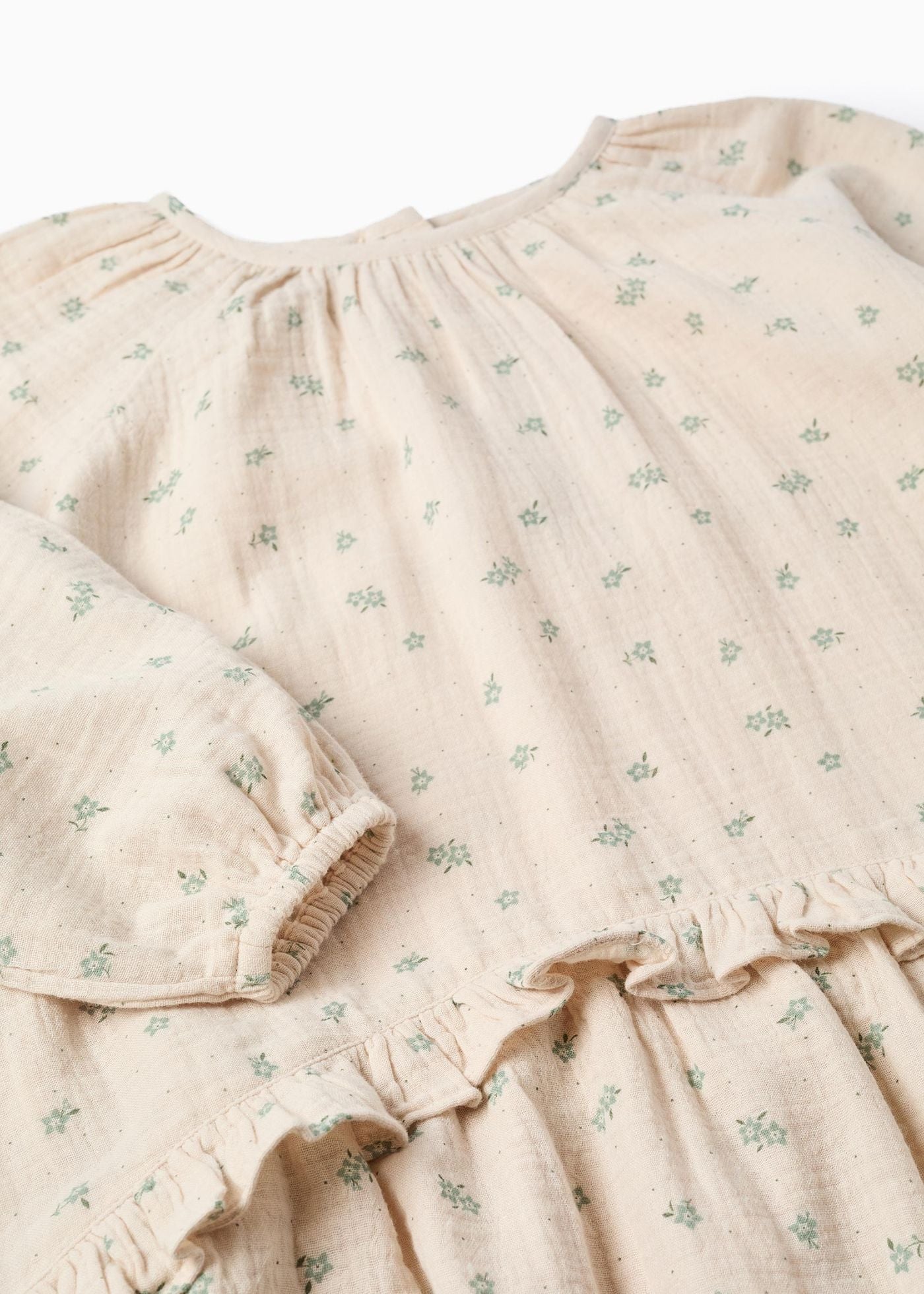 Vestido de algodão com motivo floral B&S para menina, bege/verde