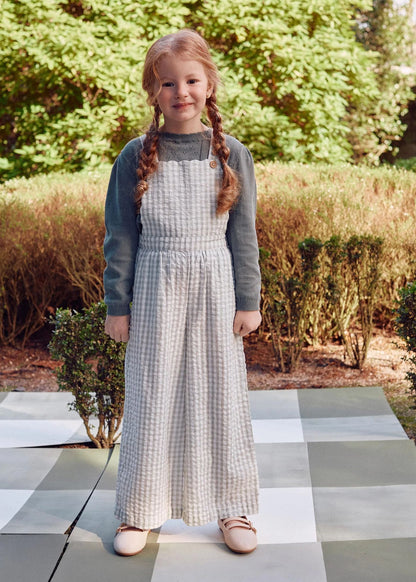 Macacão de algodão com padrão Vichy B&S para menina, branco/verde-claro