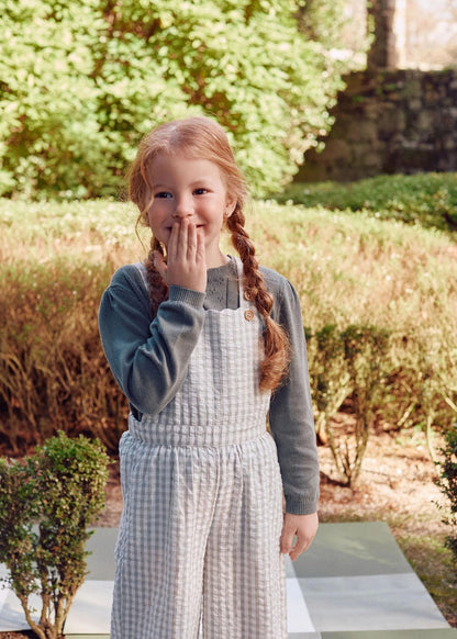 Macacão de algodão com padrão Vichy B&S para menina, branco/verde-claro