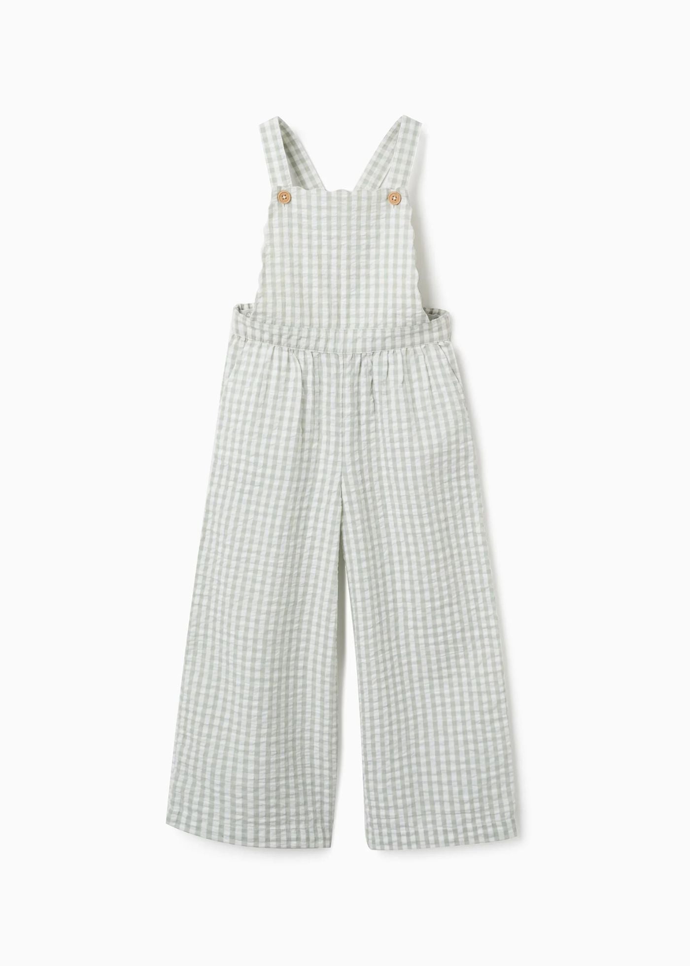 Macacão de algodão com padrão Vichy B&S para menina, branco/verde-claro
