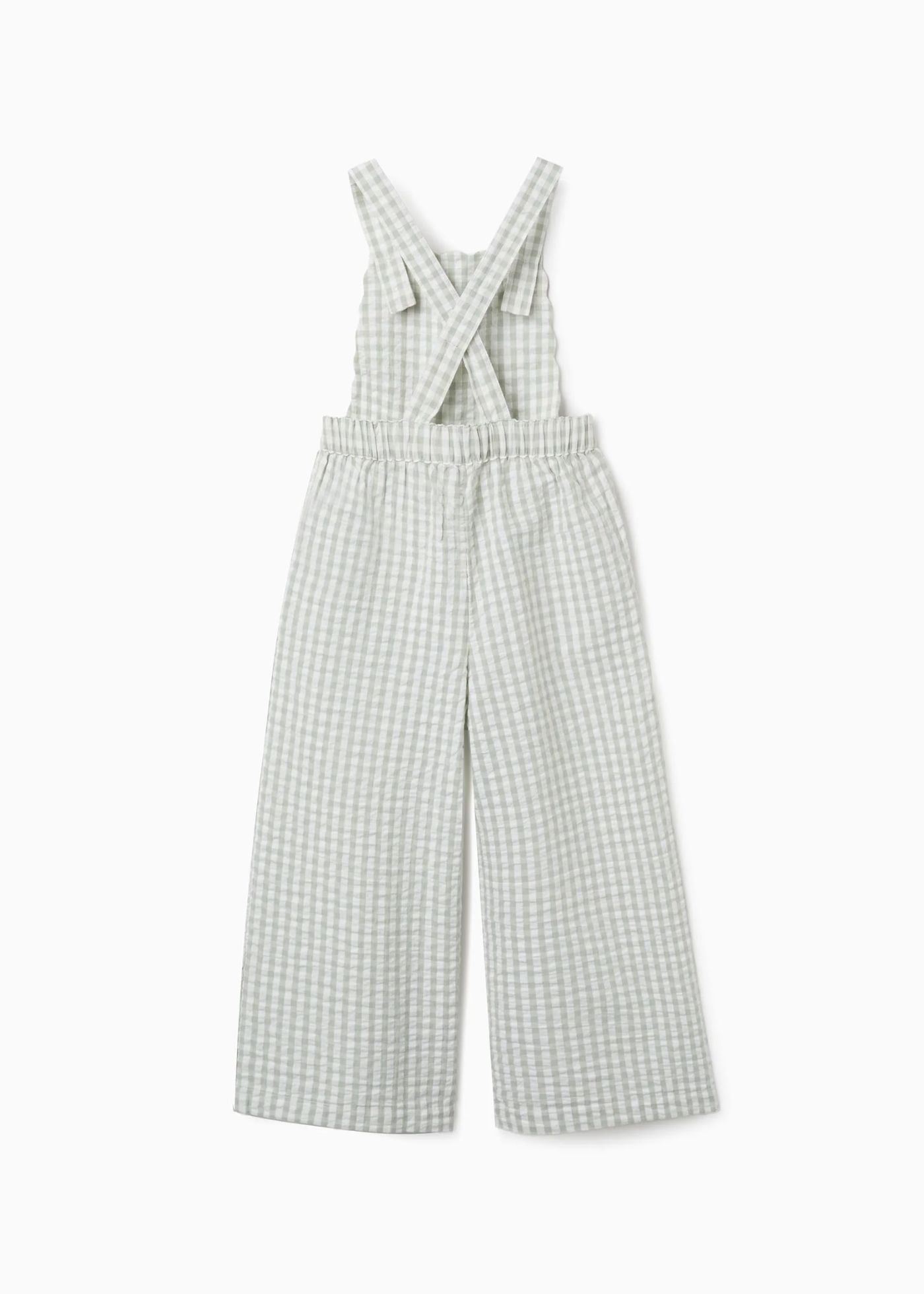 Macacão de algodão com padrão Vichy B&S para menina, branco/verde-claro