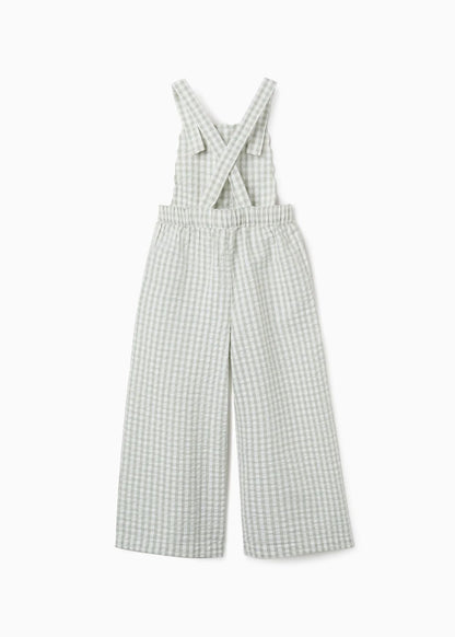 Macacão de algodão com padrão Vichy B&S para menina, branco/verde-claro