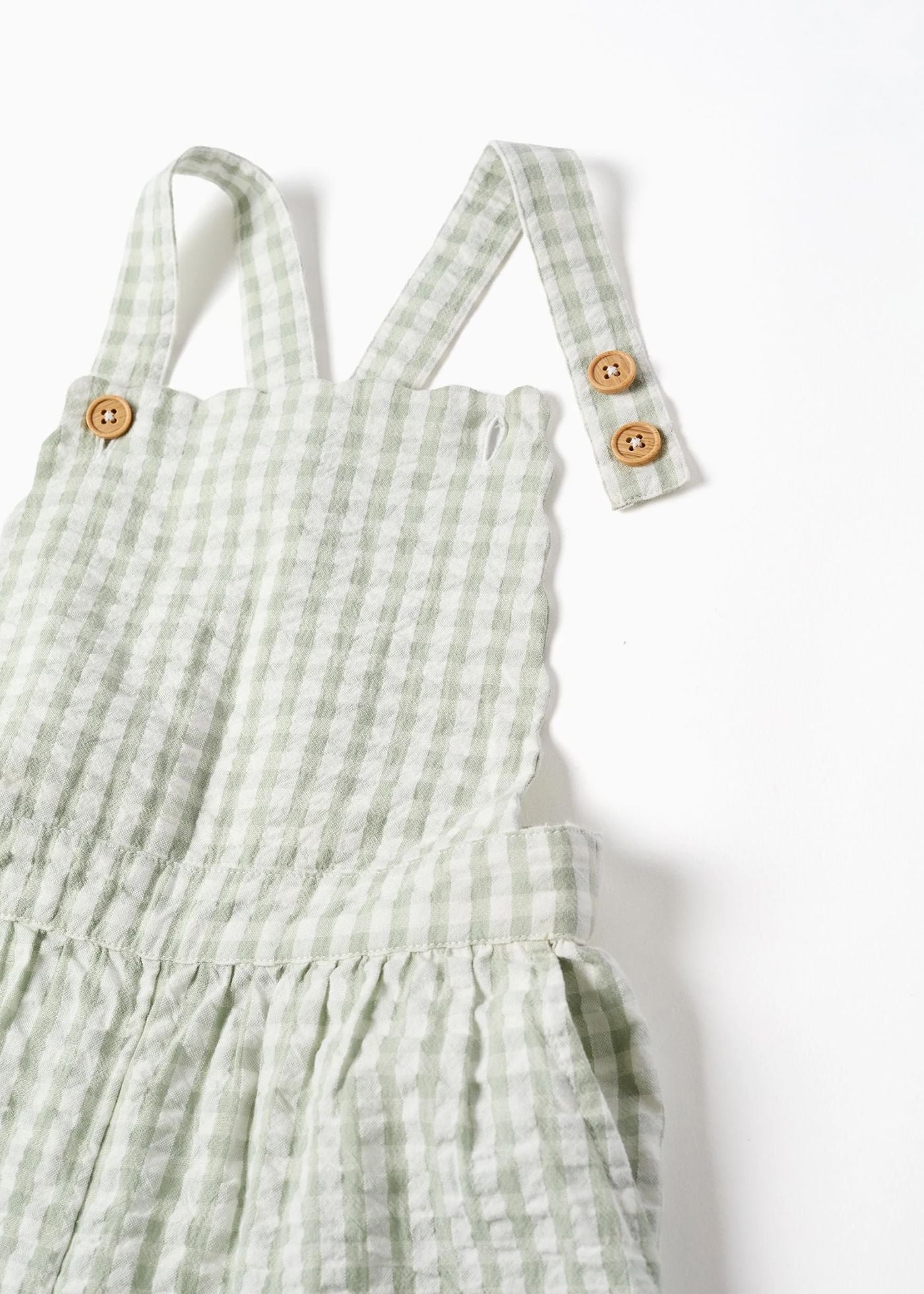 Macacão de algodão com padrão Vichy B&S para menina, branco/verde-claro