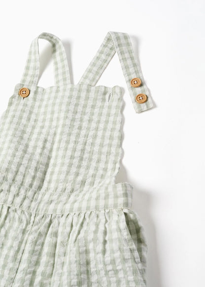 Macacão de algodão com padrão Vichy B&S para menina, branco/verde-claro