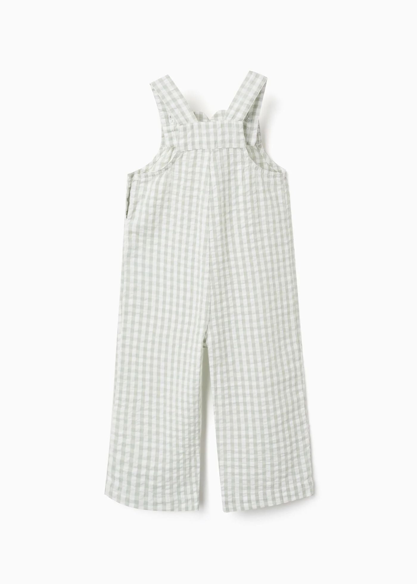 Macacão + touca com padrão Vichy B&S para bebé menina, branco/verde