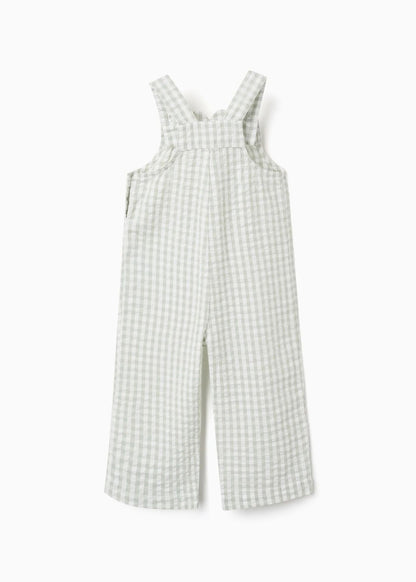 Macacão + touca com padrão Vichy B&S para bebé menina, branco/verde