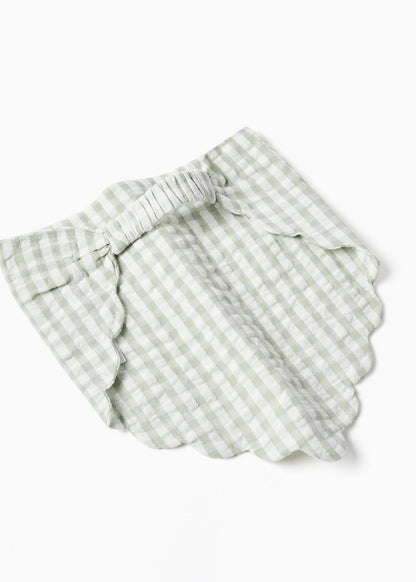 Macacão + touca com padrão Vichy B&S para bebé menina, branco/verde
