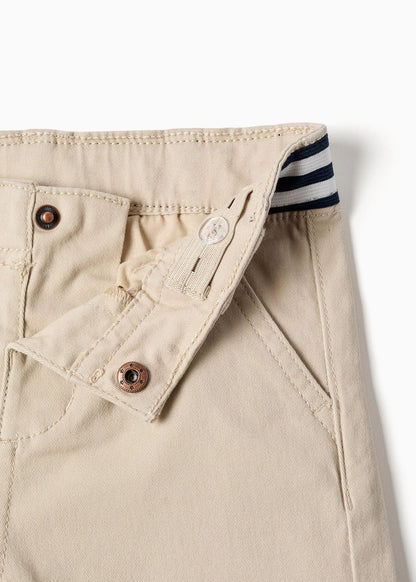 Calças chino de sarja com banda elástica para bebé menino, bege