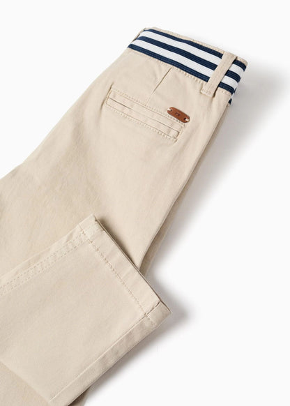 Calças chino de sarja com banda elástica para bebé menino, bege