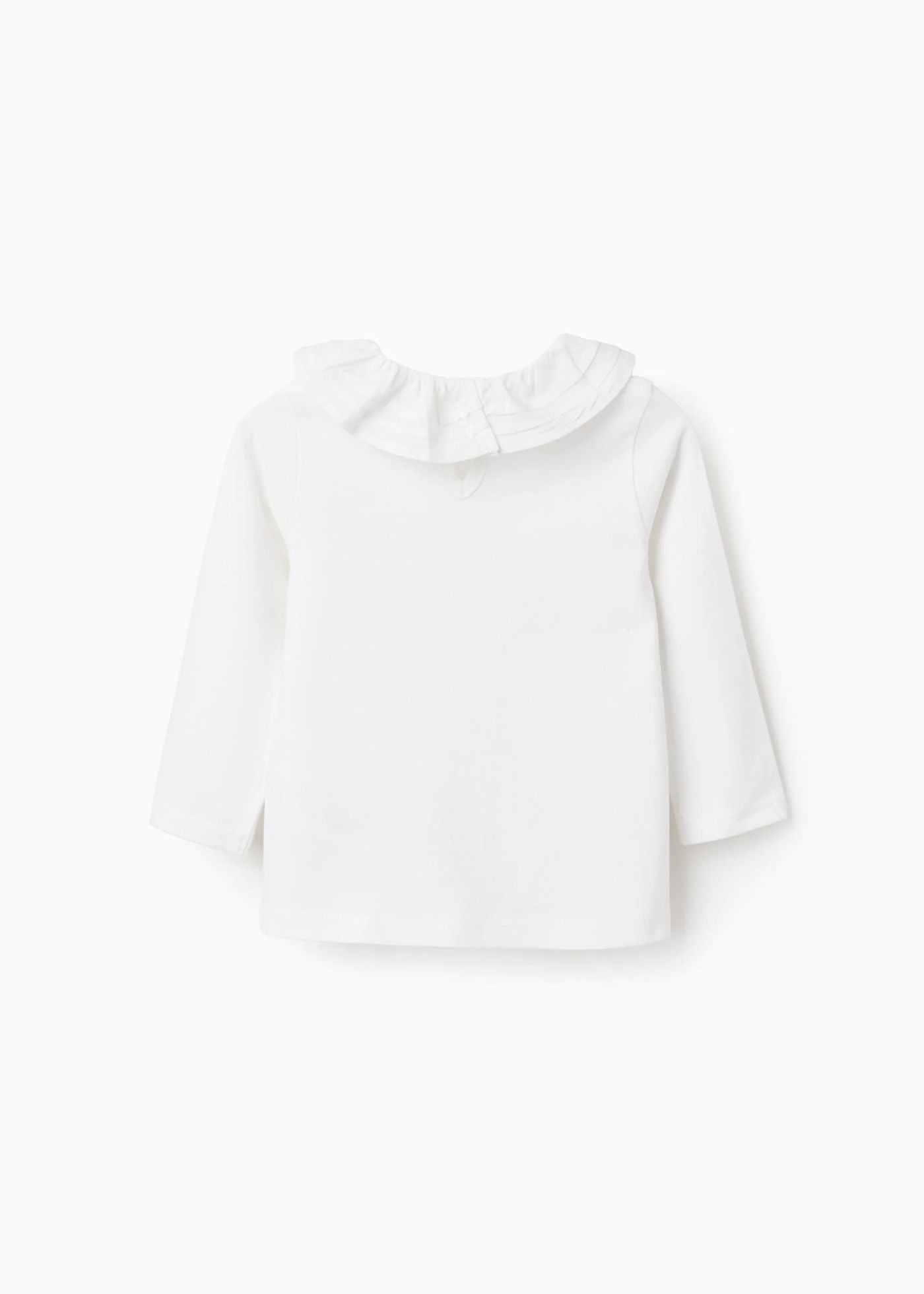 T-Shirt de Manga Comprida com Gola de Folhos para Bebé Menina, Branco