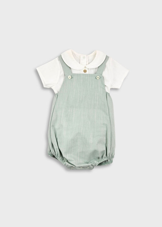 Jardineira de bebé menino, em algodão e linho verde