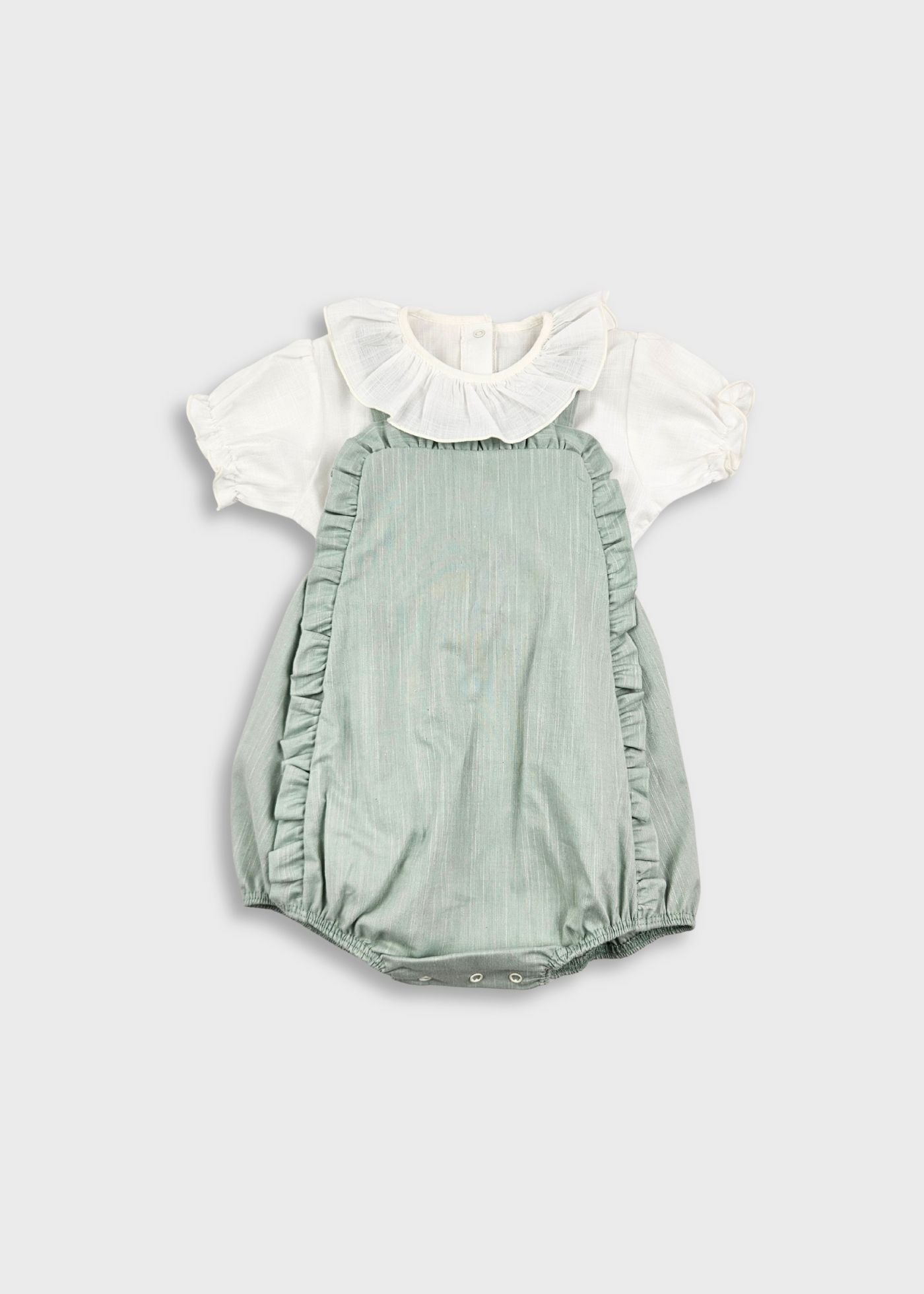 Jardineira de bebé menino em linho verde