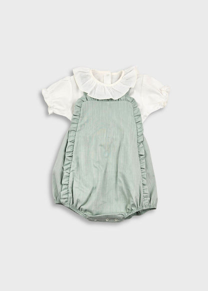 Jardineira de bebé menino em linho verde