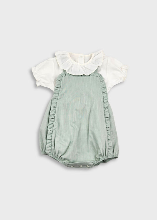 Jardineira de bebé menino em linho verde