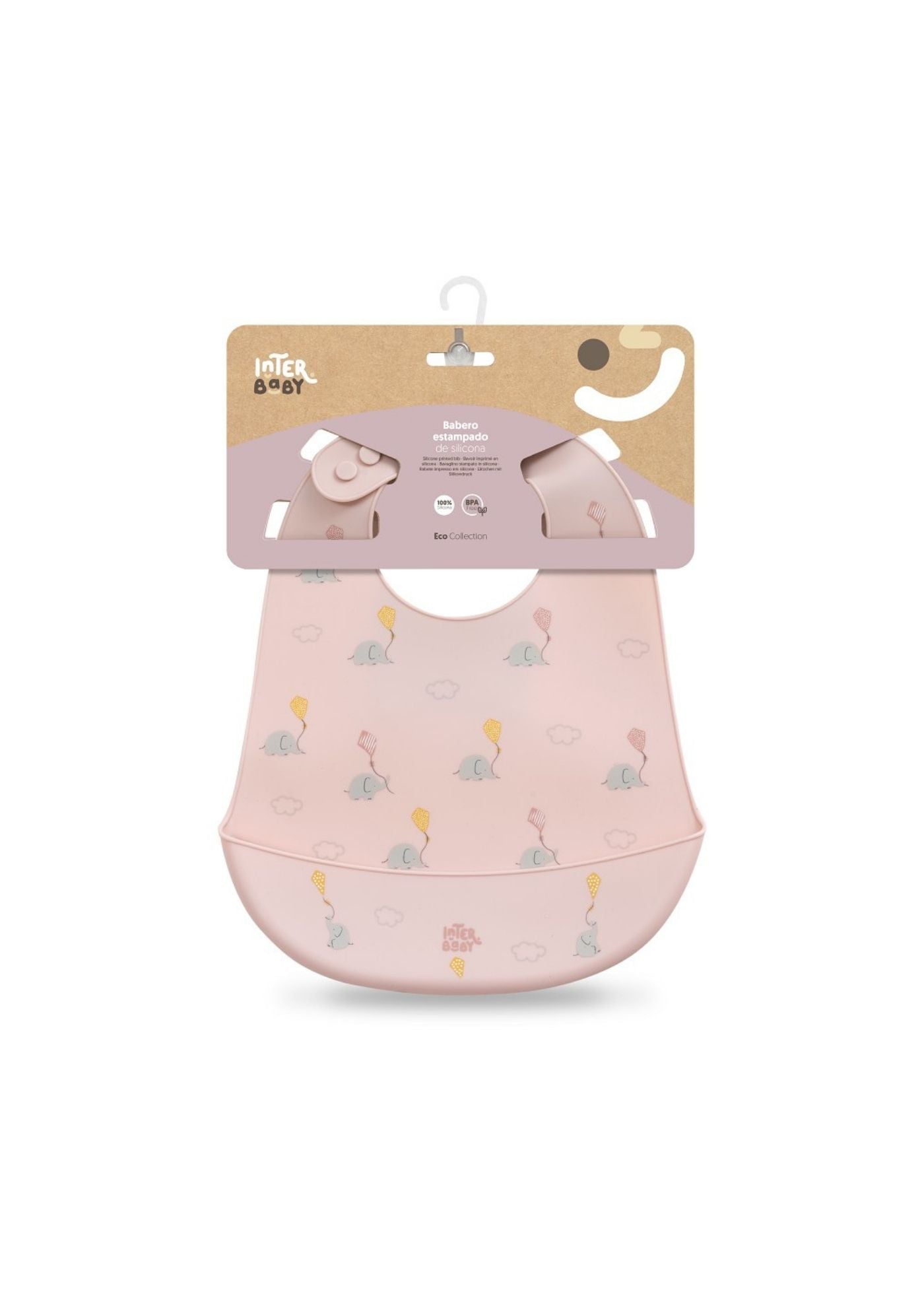 Babete de silicone elefantes interbaby, rosa