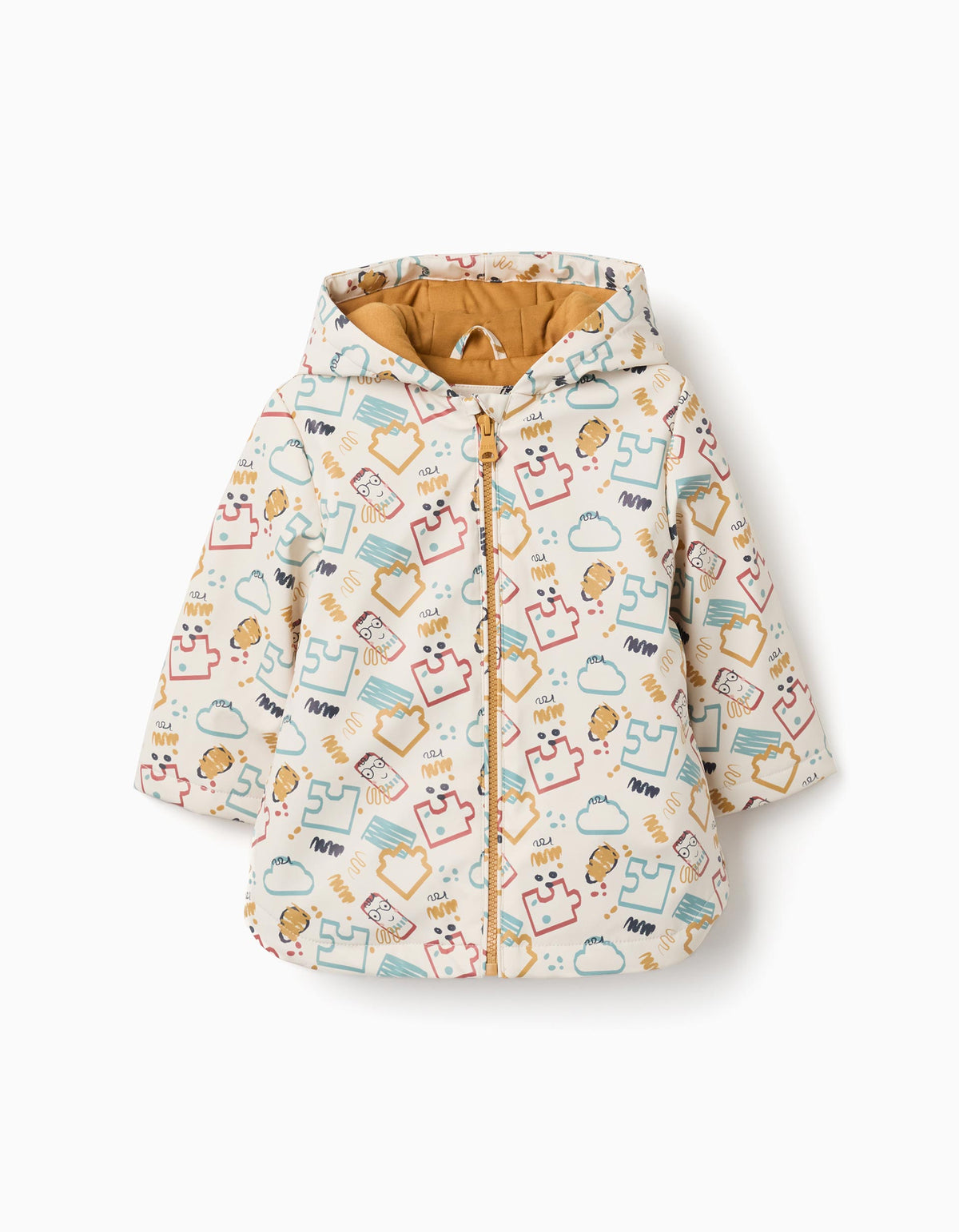 Parka de borracha acolchoada com capuz para bebé menino, branco