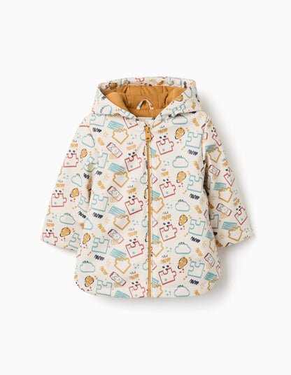 Parka de borracha acolchoada com capuz para bebé menino, branco