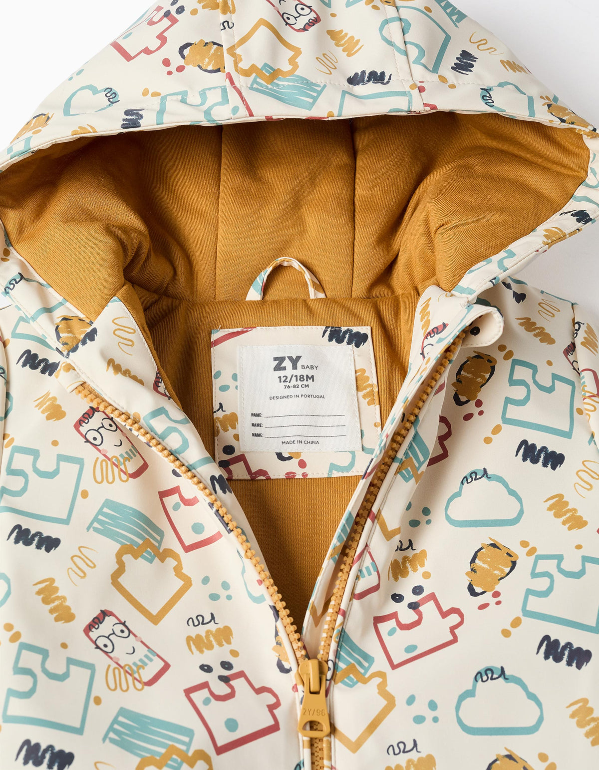 Parka de borracha acolchoada com capuz para bebé menino, branco