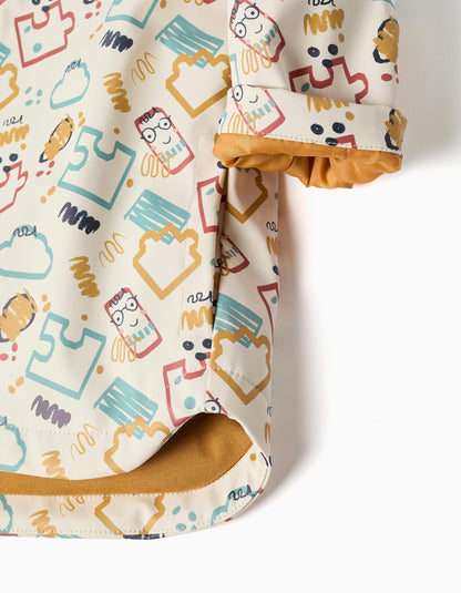Parka de borracha acolchoada com capuz para bebé menino, branco
