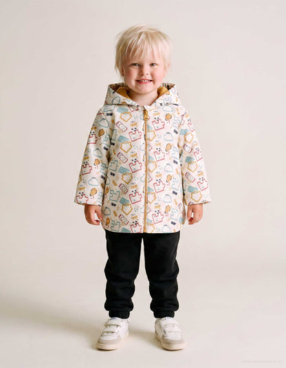 Parka de borracha acolchoada com capuz para bebé menino, branco