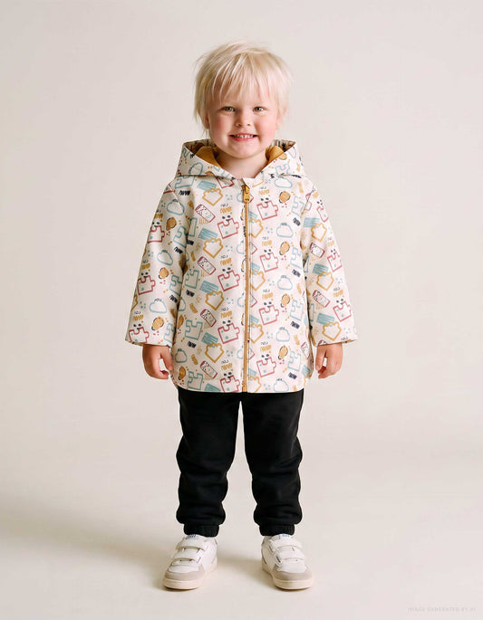 Parka de borracha acolchoada com capuz para bebé menino, branco