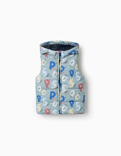 Colete acolchoado com capuz e letras estampadas para bebé menino, verde
