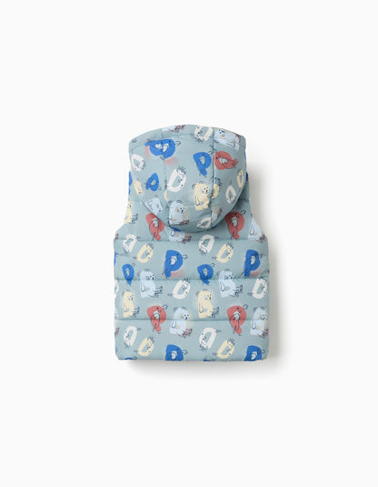 Colete acolchoado com capuz e letras estampadas para bebé menino, verde