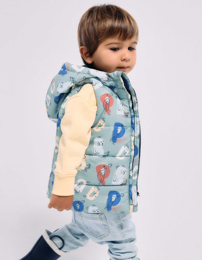 Colete acolchoado com capuz e letras estampadas para bebé menino, verde