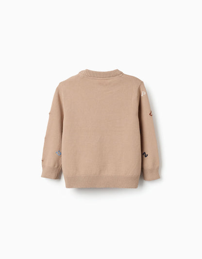 Camisola de malha com letras bordadas para bebé menino, bege