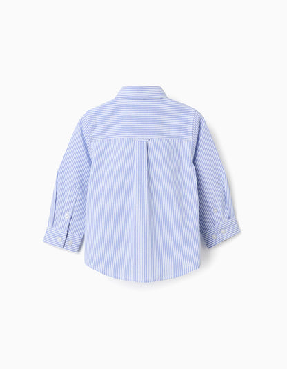 Camisa Oxford às Riscas para Bebé Menino, Branco/Azul