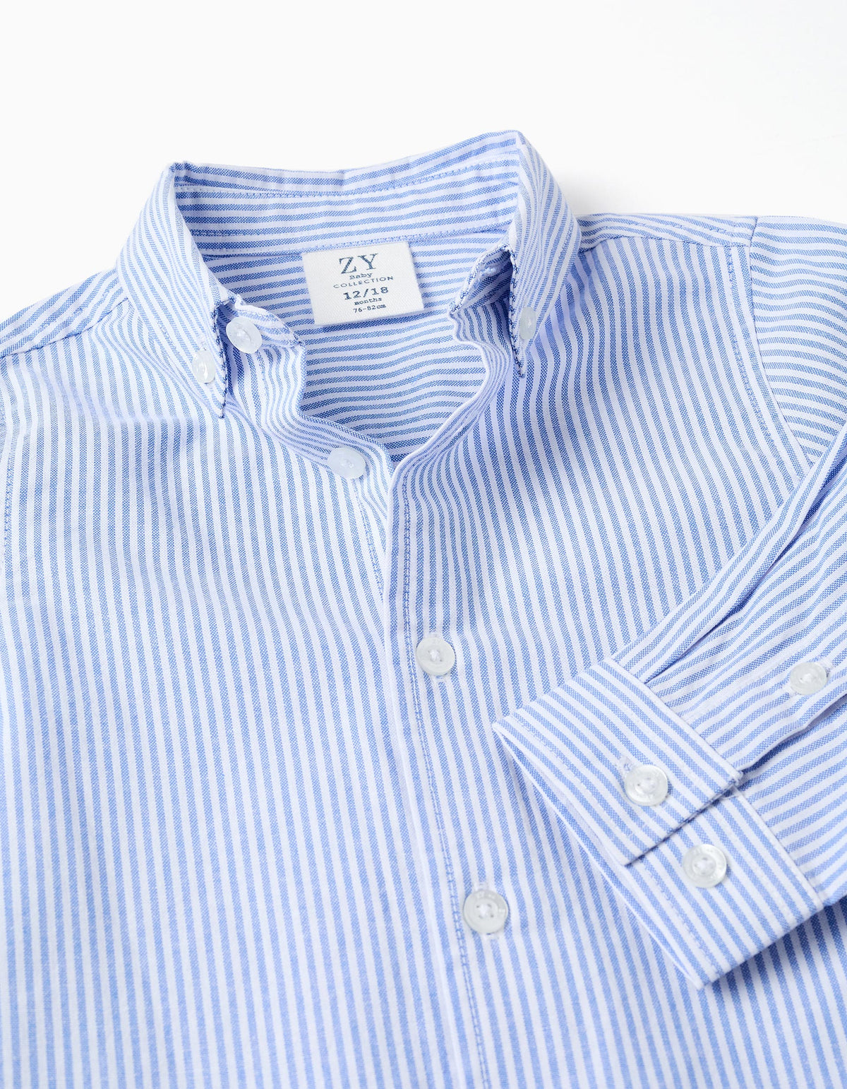 Camisa Oxford às Riscas para Bebé Menino, Branco/Azul