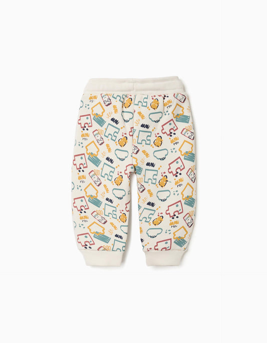 Calças de treino cardadas com estampado colorido para bebé menino, branco