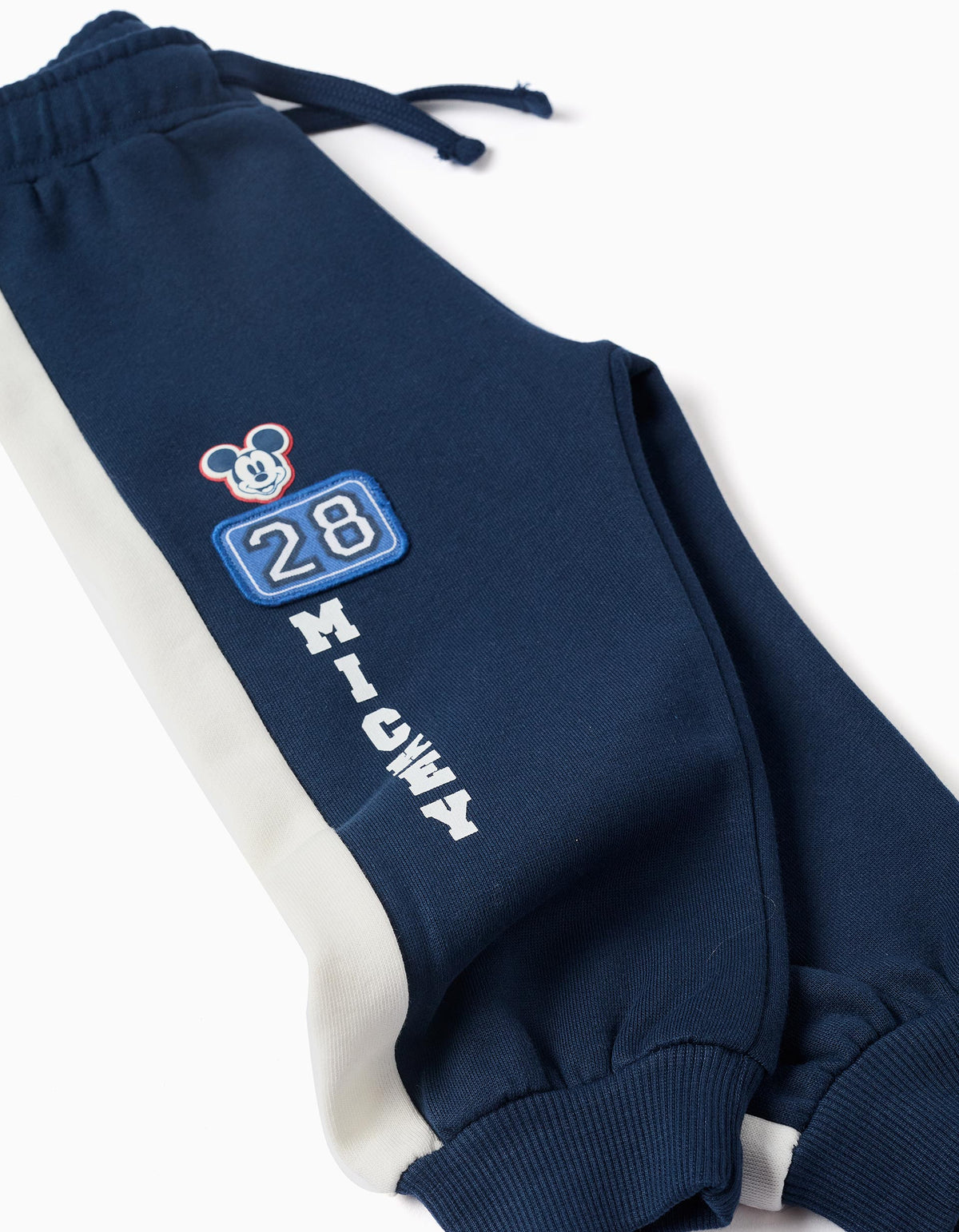 Calças de treino cardadas Mickey para bebé e menino, azul/branco