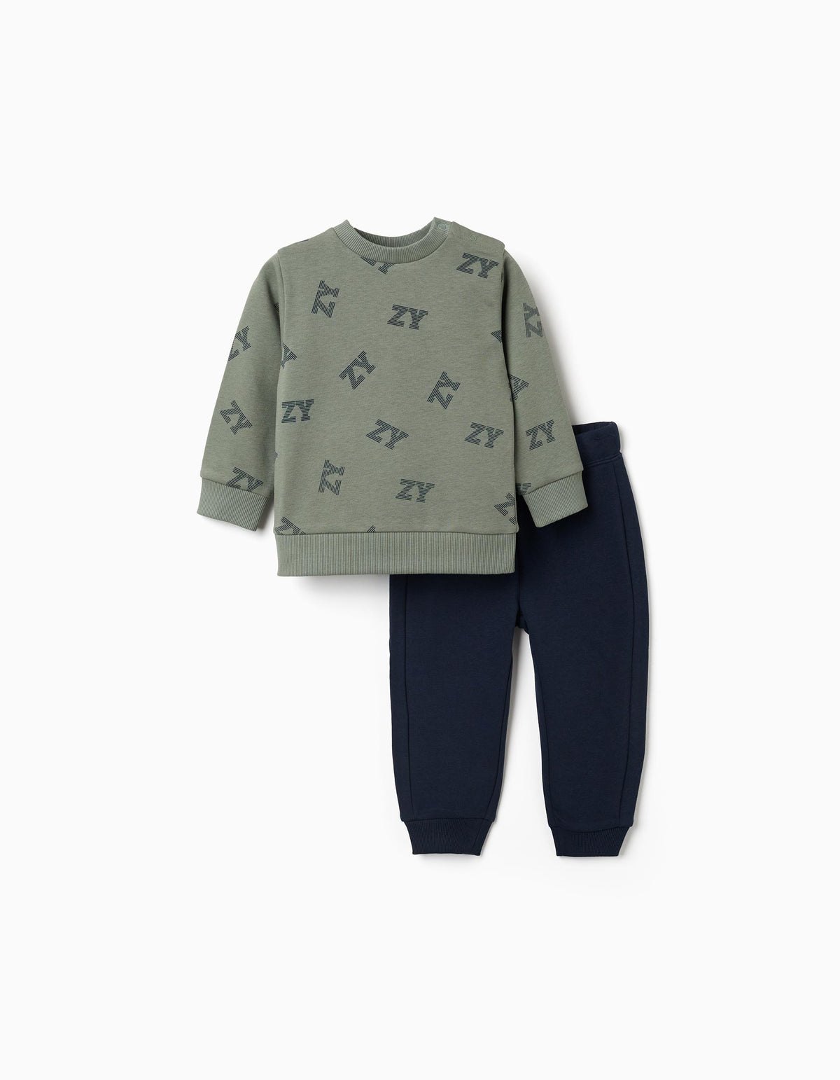 Conjunto de treino em felpa para bebé menino, verde-escuro/azul-marinho