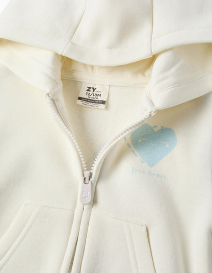 Casaco cardado com capuz e corações para bebé menina, branco/rosa/verde