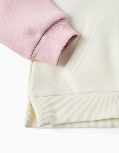 Casaco cardado com capuz e corações para bebé menina, branco/rosa/verde