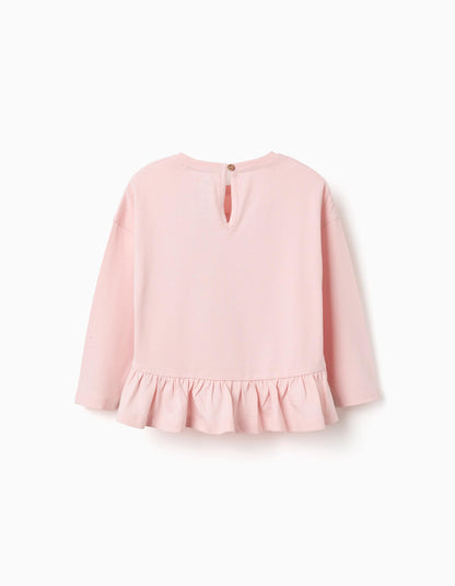 T-shirt de manga comprida com estampado Minnie para bebé e menina, rosa