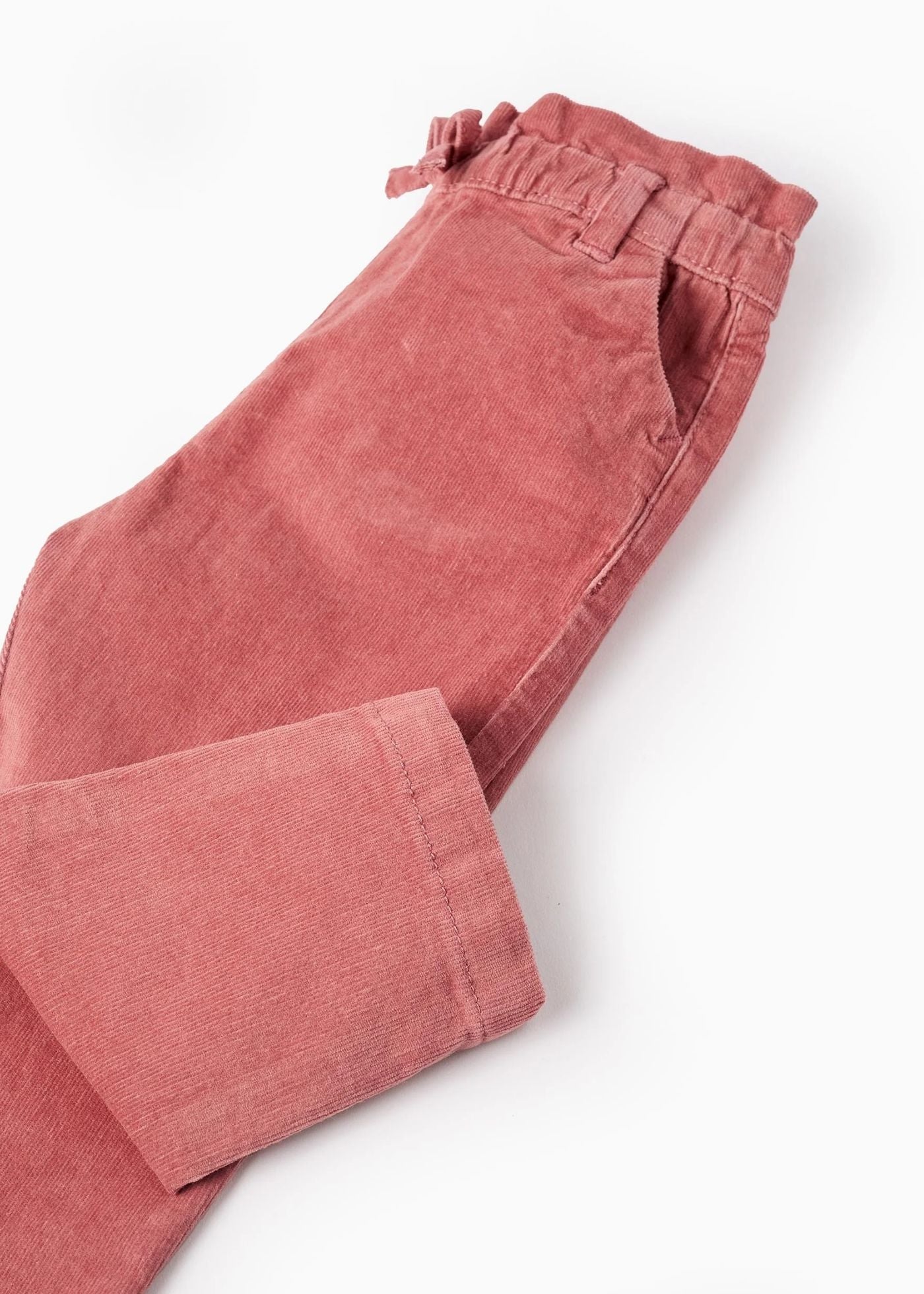 Calças de Bombazine com Cintura Paperbag para Bebé Menina, Rosa